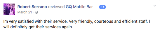Very friendly, courteous and efficient GQ Mobile Bar Staff
